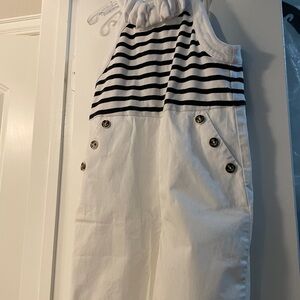 Janie and Jack White Overalls with Black Striped Bodice